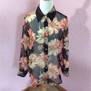 Impressions Long Sleeve Sheer Blouse M Floral